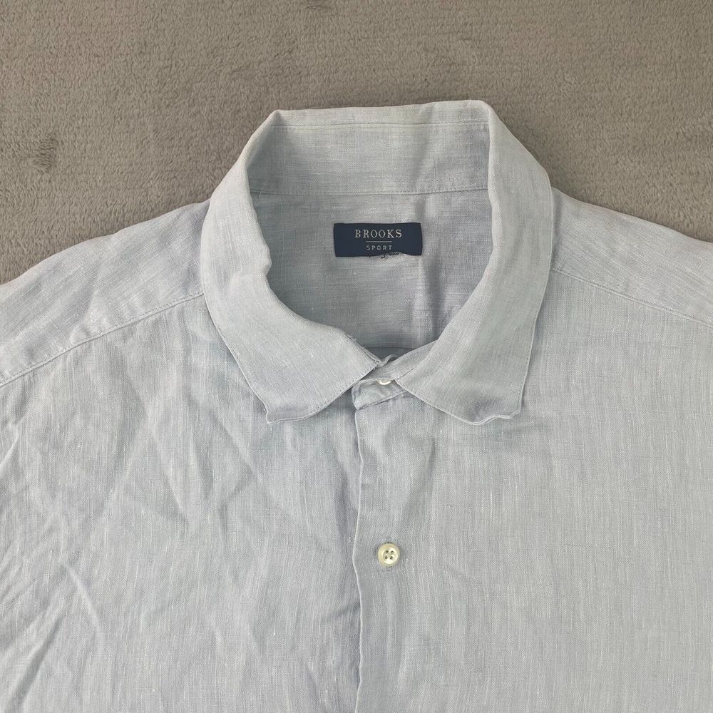 Brooks Brothers Shirt Men 4XL Light Blue 100% Linen Short Sleeve Oxford Sport - Picture 3 of 8